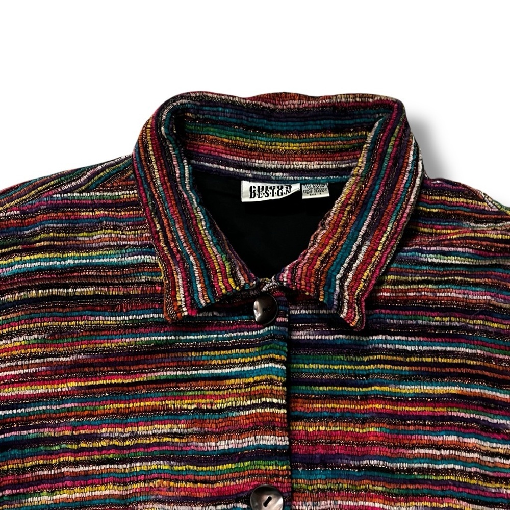 Chicos Jacket Rainbow Textured Stripes Large Button Up Boho Artsy vintage 90s